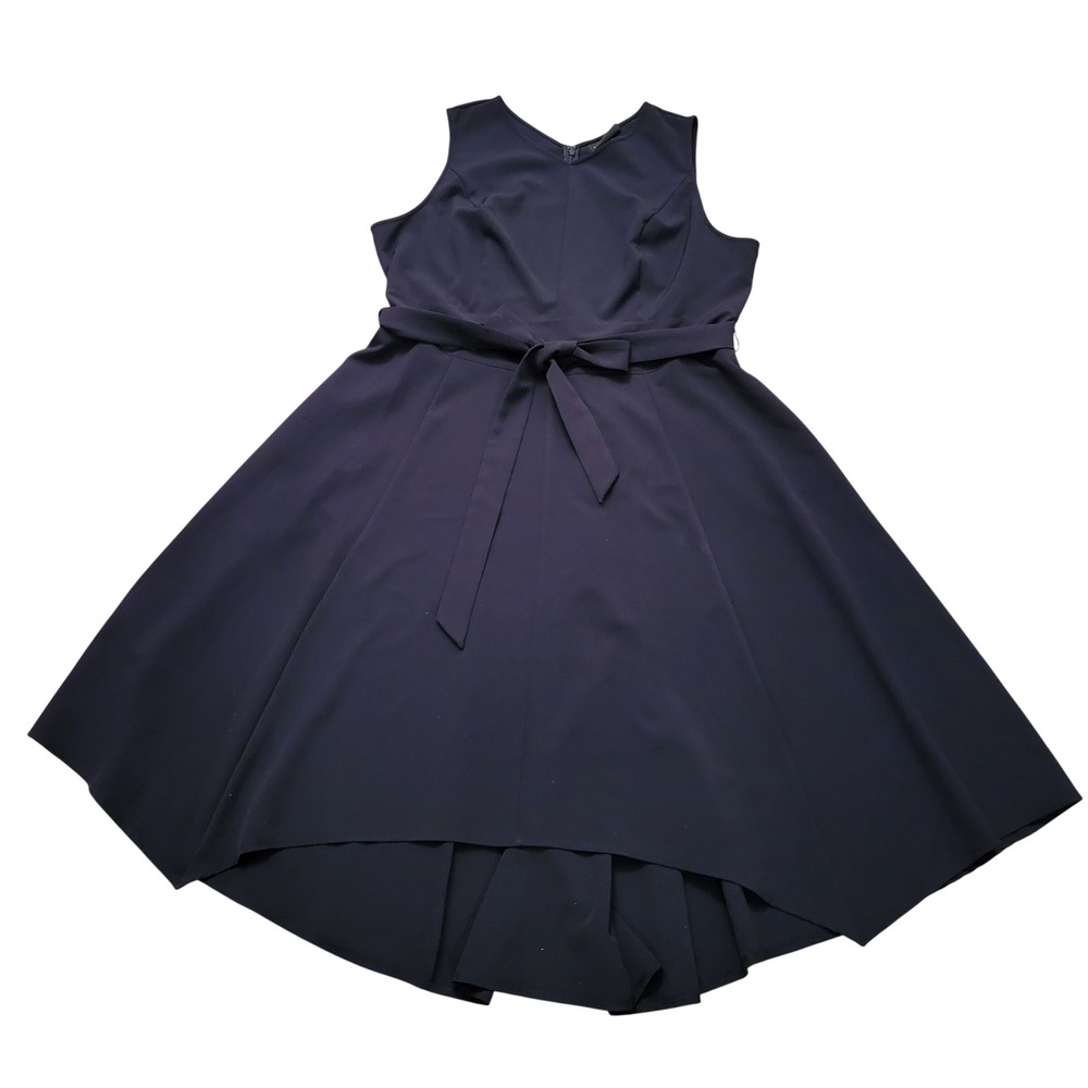 Lane Bryant Black High Low Fit Flare Dress Sleeveless Belted‎ 22 Evening LBD